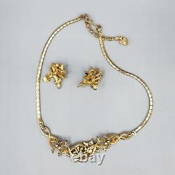 1952 Trifari TWINKLE Alfred Philippe Gold Tone Crystal Necklace & Earrings