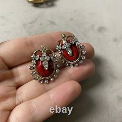 1953 TRIFARI Alfred Philippe Coronation Gems Red Royal Crown Brooch + Earrings