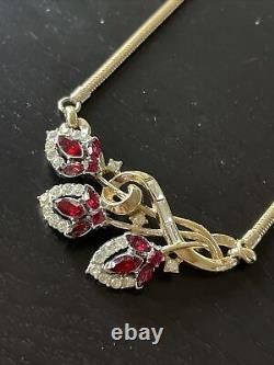 1953 VTG Crown Trifari Alfred Philippe Flirtation Pat Pend Necklace Red