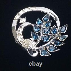 1954 TRIFARI Patent Pend Brooch Pin ALFRED PHILIPPE Blue Rhinestone Silver Tone