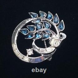 1954 TRIFARI Patent Pend Brooch Pin ALFRED PHILIPPE Blue Rhinestone Silver Tone