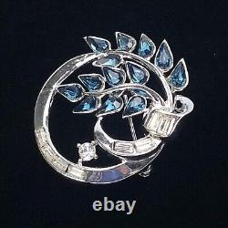 1954 TRIFARI Patent Pend Brooch Pin ALFRED PHILIPPE Blue Rhinestone Silver Tone