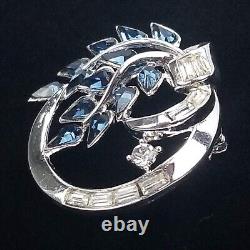 1954 TRIFARI Patent Pend Brooch Pin ALFRED PHILIPPE Blue Rhinestone Silver Tone