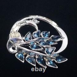1954 TRIFARI Patent Pend Brooch Pin ALFRED PHILIPPE Blue Rhinestone Silver Tone