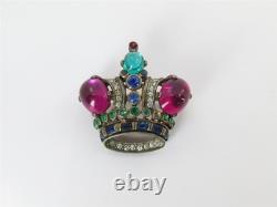 1955 TRIFARI Sterling Rhinestones CROWN Brooch Alfred Philippe Pat. #137542
