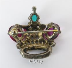 1955 TRIFARI Sterling Rhinestones CROWN Brooch Alfred Philippe Pat. #137542