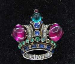 1955 TRIFARI Sterling Rhinestones CROWN Brooch Alfred Philippe Pat. #137542