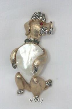 1957 Alfred Philippe Crown Trifari Poodle Brooch Fantasia Jelly Belly MOP Dog