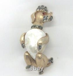 1957 Alfred Philippe Crown Trifari Poodle Brooch Fantasia Jelly Belly MOP Dog
