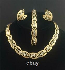 1960'S ALFRED PHILIPPE GOLD T. CRYSTAL RHINEST. Necklace, Bracelet, Earrings SET