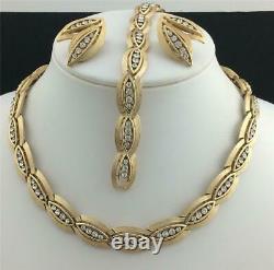 1960'S ALFRED PHILIPPE GOLD T. CRYSTAL RHINEST. Necklace, Bracelet, Earrings SET