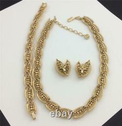 1960'S ALFRED PHILIPPE GOLD T. CRYSTAL RHINEST. Necklace, Bracelet, Earrings SET