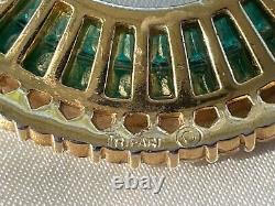 1960s ALFRED PHILIPPE TRIFARI ART BROOCH 1.8EMERALD GREEN RHINESTONES GOLD TONE