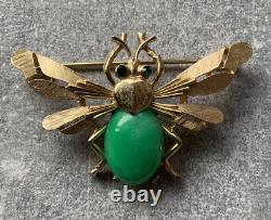 1960s Crown TRIFARI Alfred Philippe Bee Insect Brooch Jelly Belly Goldtone RARE