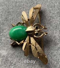 1960s Crown TRIFARI Alfred Philippe Bee Insect Brooch Jelly Belly Goldtone RARE