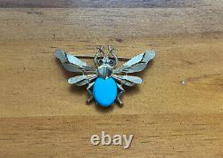 1960s Crown TRIFARI Alfred Philippe Bee Insect Brooch Jelly Belly Turquoise