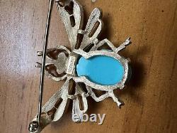 1960s Crown TRIFARI Alfred Philippe Bee Insect Brooch Jelly Belly Turquoise