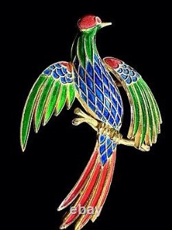 1960s Philippe TRIFARI L'Orient Enamel Large Bird of Paradise Figural Brooch Pin
