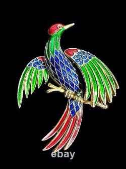 1960s Philippe TRIFARI L'Orient Enamel Large Bird of Paradise Figural Brooch Pin