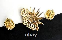 1960s TRIFARI Faux Pearl & Rhinestone Under the Sea Brooch & Earrings Set