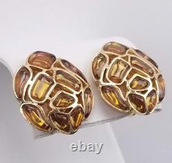 1966 Crown Trifari Modern Mosaic Earrings Clip On Faux Topaz Alfred Philippe
