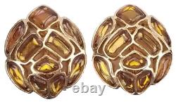 1966 Crown Trifari Modern Mosaic Earrings Clip On Faux Topaz Alfred Philippe