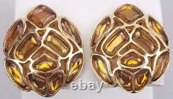 1966 Crown Trifari Modern Mosaic Earrings Clip On Faux Topaz Alfred Philippe