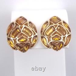 1966 Crown Trifari Modern Mosaic Earrings Clip On Faux Topaz Alfred Philippe