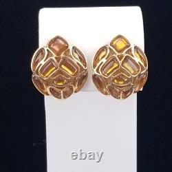 1966 Crown Trifari Modern Mosaic Earrings Clip On Faux Topaz Alfred Philippe