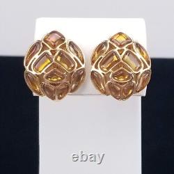 1966 Crown Trifari Modern Mosaic Earrings Clip On Faux Topaz Alfred Philippe