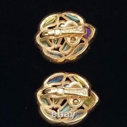 1966 Crown Trifari Modern Mosaic Earrings Clip On Faux Topaz Alfred Philippe