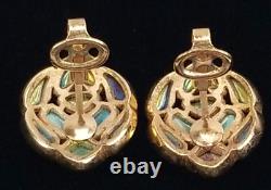 1966 Crown Trifari Modern Mosaic Earrings Clip On Faux Topaz Alfred Philippe