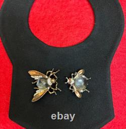 2 1940s Signed Sterling CROWN TRIFARI FLIES Jelly Belly Pins by Alfred Philippe