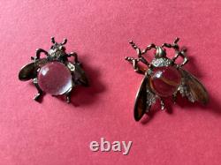 2 1940s Signed Sterling CROWN TRIFARI FLIES Jelly Belly Pins by Alfred Philippe
