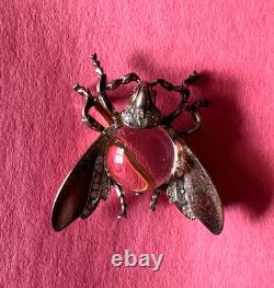 2 1940s Signed Sterling CROWN TRIFARI FLIES Jelly Belly Pins by Alfred Philippe