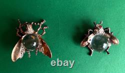 2 1940s Signed Sterling CROWN TRIFARI FLIES Jelly Belly Pins by Alfred Philippe