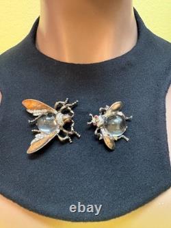 2 1940s Signed Sterling CROWN TRIFARI FLIES Jelly Belly Pins by Alfred Philippe