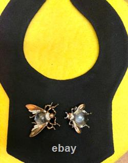 2 1940s Signed Sterling CROWN TRIFARI FLIES Jelly Belly Pins by Alfred Philippe