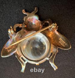 2 1940s Signed Sterling CROWN TRIFARI FLIES Jelly Belly Pins by Alfred Philippe