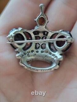 3x Trifari Alfred Philippe Sterling Royal Coronation Rubies Crown Brooch Pin Set