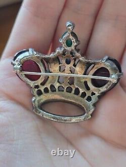 3x Trifari Alfred Philippe Sterling Royal Coronation Rubies Crown Brooch Pin Set