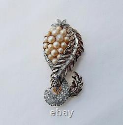 40's Empress Eugenie Alfred Philippe Crown Trifari Pave Rhinestone Pearls Brooch