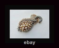 40's Empress Eugenie Alfred Philippe Crown Trifari Pave Rhinestone Pearls Brooch