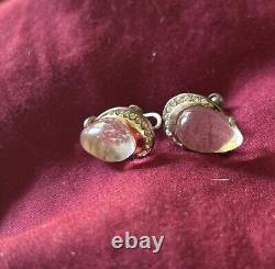 925 Sterling Antique Trifari Alfred Philippe Jelly Belly Rhinestone Earrings