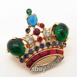 925 Sterling Vintage Trifari Alfred Philippe Rhinestone Jelly Belly Crown Brooch
