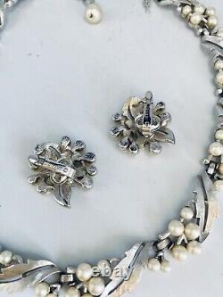 ALFRED PHILIPPE CROWN TRIFARI Brushed Silvertone Metal Pearl Demi Parure