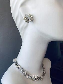 ALFRED PHILIPPE CROWN TRIFARI Brushed Silvertone Metal Pearl Demi Parure