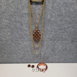 ALFRED PHILIPPE CROWN TRIFARI ROOT BEER 3 STRAND WATERFALL NECKLACE Set WithExtras