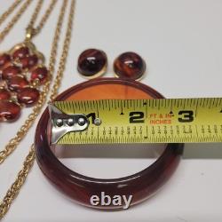 ALFRED PHILIPPE CROWN TRIFARI ROOT BEER 3 STRAND WATERFALL NECKLACE Set WithExtras