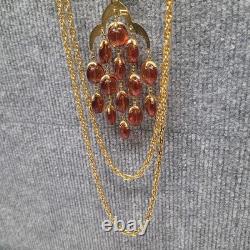 ALFRED PHILIPPE CROWN TRIFARI ROOT BEER 3 STRAND WATERFALL NECKLACE Set WithExtras